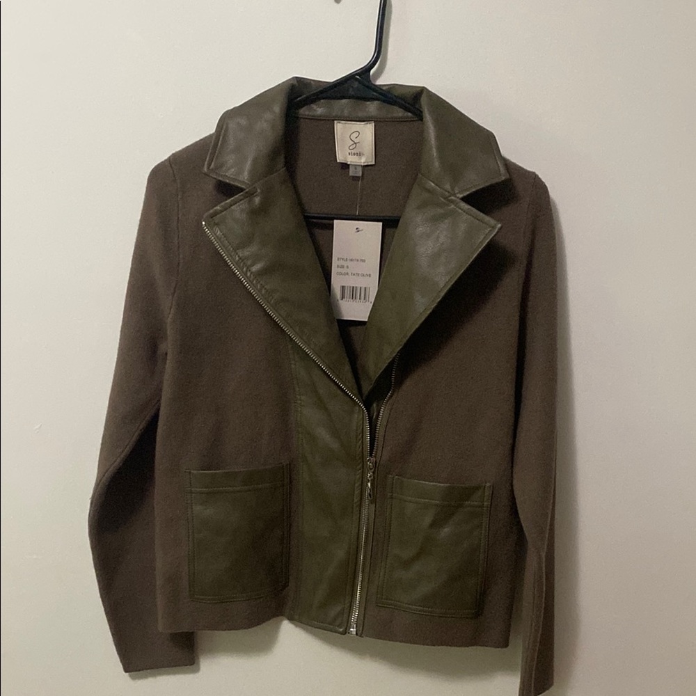 Sioni Brown and Green Leather Jacket Classic Design